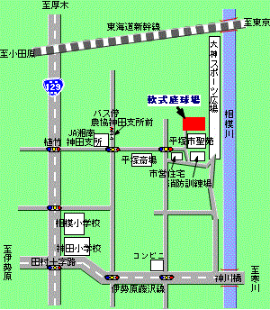 JR平塚駅北口の路線バス6番線から平53、平54系統本厚木駅南口行き又は、平58系統大神工業団地行き 『農協神田支所前』バス停から徒歩5分程度