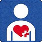 ハート・プラスマークです。 心臓、呼吸機能、腎臓、ぼうこうなどの内部障がい・内臓疾患を示すマークです。