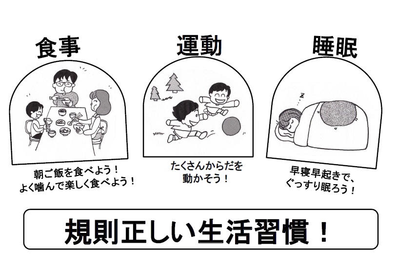 肥満予防のポイント食事、運動、睡眠、規則正しい生活習慣！