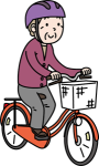 ヘルメットを着用して自転車を利用する高齢者のイラスト