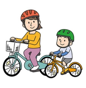 ヘルメットを着用して自転車を運転する親子のイラスト