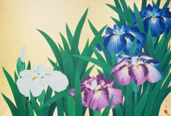 山口蓬春《花菖蒲》1965年、当館寄託【独立行政法人日本芸術文化振興会（国立劇場）蔵】