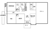 1階には調理実習室、和室、事務室、図書談話コーナー、大ホール、倉庫、エレベーター、トイレがあります。