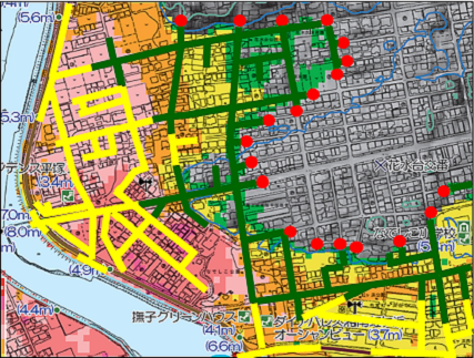 避難目標ポイントまで6分以内で到達できる場所の洗い出しの図