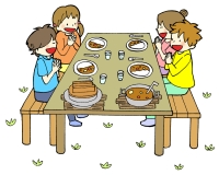 カレーを食べる子どもたちのイラスト