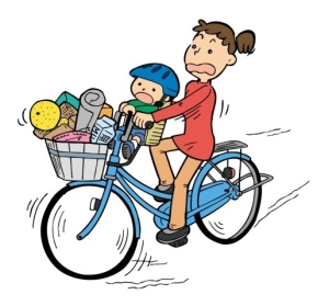 子どもを乗せた自転車がスピードを出し過ぎ危険な様子のイラスト