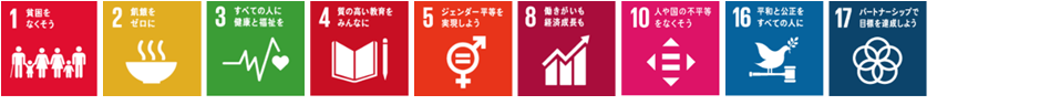 1　子どもを育む環境づくり事業　SDGsアイコン　ゴール1,2,3,4,5,8,10,16,17