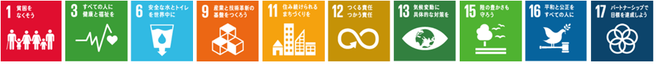 4　安心・安全で快適なまちづくり事業　SDGsアイコン　ゴール1,3,6,9,11,12,13,15,16,17