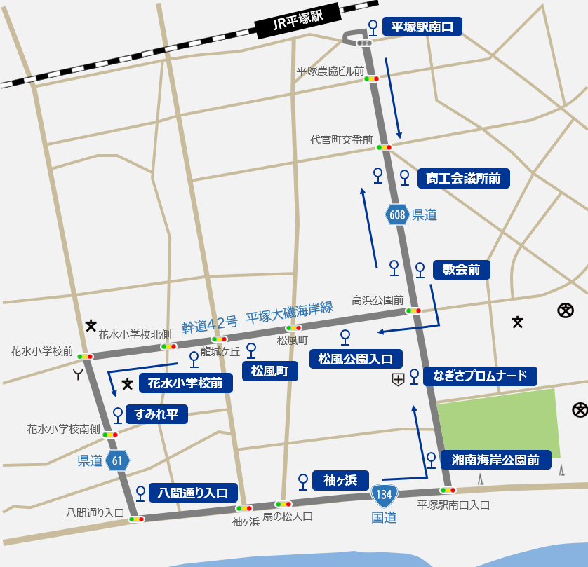 実証実験の運行区間の地図