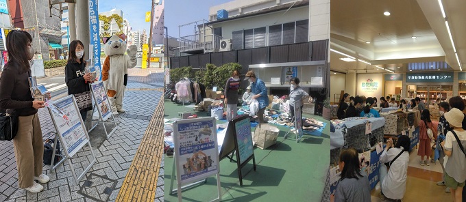 NPO法人平塚のら猫を減らす会の活動の様子（該当募金・バザー・譲渡会）