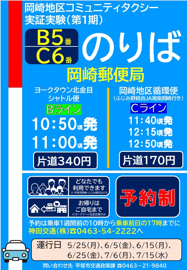 平塚市岡崎地区コミュニティタクシーのりばポスター